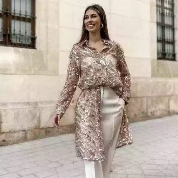 Zara sequin long shirt Clearance